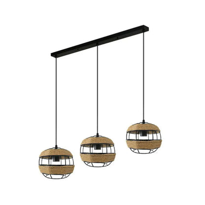 Countryside 3-Light Jute Rope Pendant Lamp for Open Kitchen, Brown