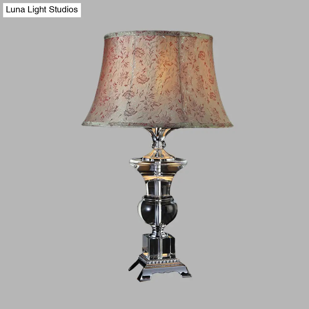 Countryside Beige Fabric Nightstand Lamp with Crystal Base - Cone Table Light (1 Light)