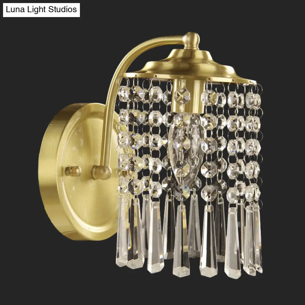 مصباح حائطي من الكريستال النحاسي الريفي مع غطاء أسطواني