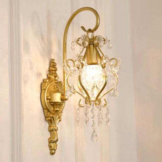 DecorBites™ DecorBites™ Countryside Brass Wall Lamp with Crystal Accent and Scrolled Frame