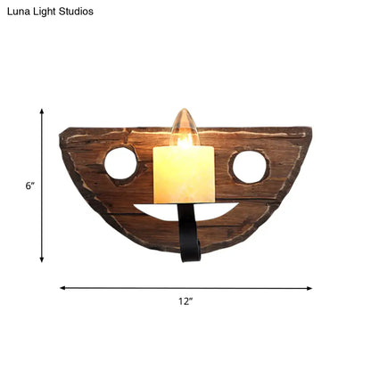 Countryside Brown Lantern Wall Light Kit with Clear Glass Shade and Wood Backplate, 1-Light