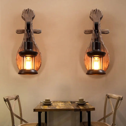 Countryside Brown Lantern Wall Light Kit with Clear Glass Shade and Wood Backplate, 1-Light