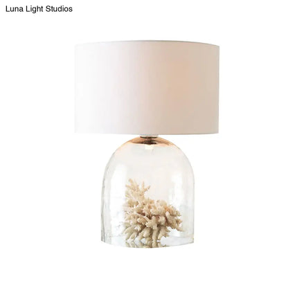 مصباح ليلي لغرفة النوم على شكل جرس زجاجي شفاف من الريف، مصنوع من القماش الأبيض، مصباح طاولة بجانب السرير - مصباح واحد