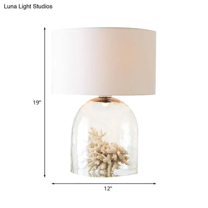 مصباح ليلي لغرفة النوم على شكل جرس زجاجي شفاف من الريف، مصنوع من القماش الأبيض، مصباح طاولة بجانب السرير - مصباح واحد