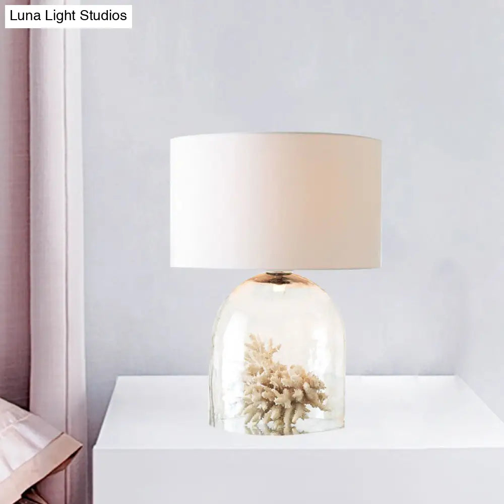 مصباح ليلي لغرفة النوم على شكل جرس زجاجي شفاف من الريف، مصنوع من القماش الأبيض، مصباح طاولة بجانب السرير - مصباح واحد