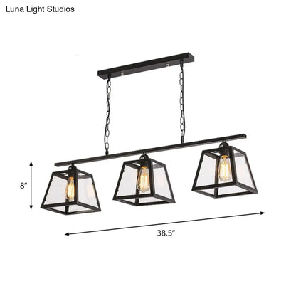 ديكوربايتس™ مصباح معلق على شكل جزيرة من الزجاج الشفاف الريفي بإطار أسود - 3 لمبات