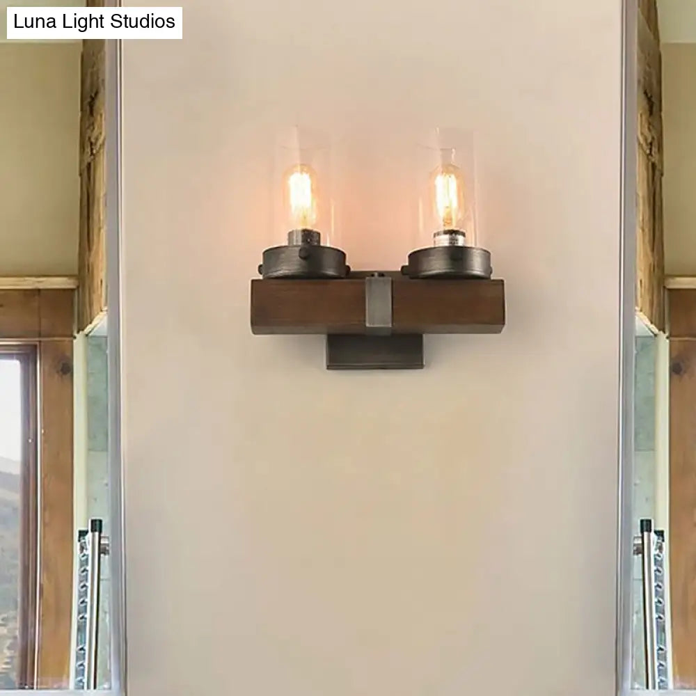 مصباح حائط أسطواني ريفي - مصباح حائط زجاجي شفاف باللون البني