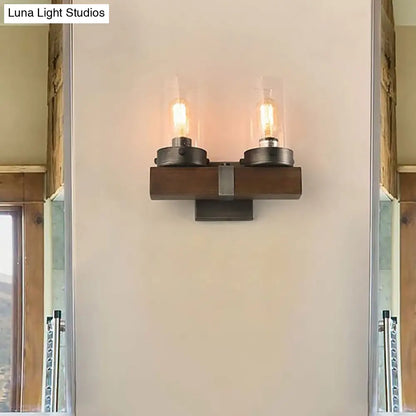 مصباح حائط أسطواني ريفي - مصباح حائط زجاجي شفاف باللون البني