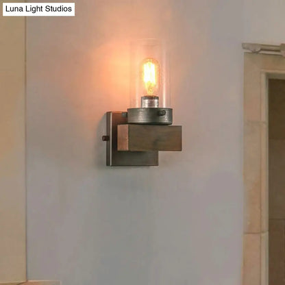 مصباح حائط أسطواني ريفي - مصباح حائط زجاجي شفاف باللون البني