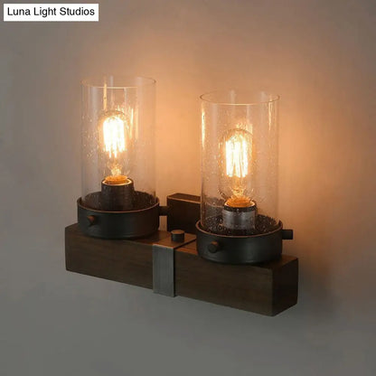 مصباح حائط أسطواني ريفي - مصباح حائط زجاجي شفاف باللون البني