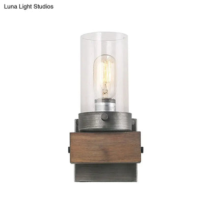 مصباح حائط أسطواني ريفي - مصباح حائط زجاجي شفاف باللون البني