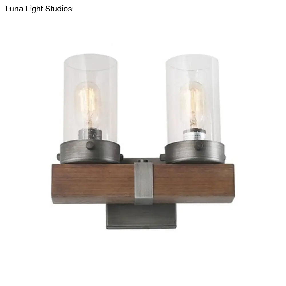 مصباح حائط أسطواني ريفي - مصباح حائط زجاجي شفاف باللون البني