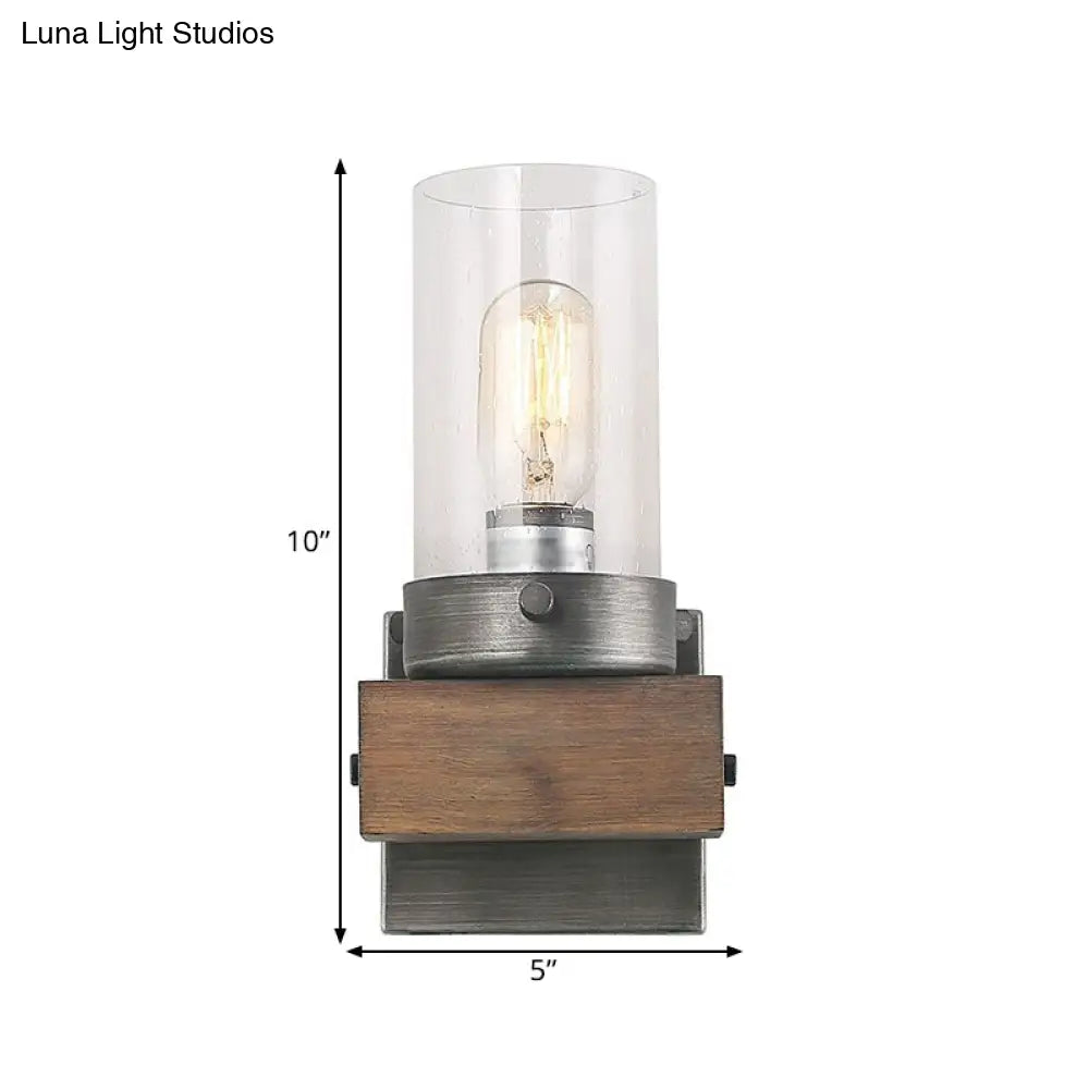 مصباح حائط أسطواني ريفي - مصباح حائط زجاجي شفاف باللون البني