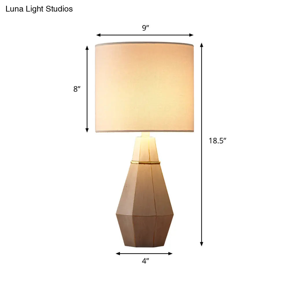 Countryside Fabric Bedside Night Lamp: Cylindrical Table Light with Resin Diamond Base - White, 1 Head