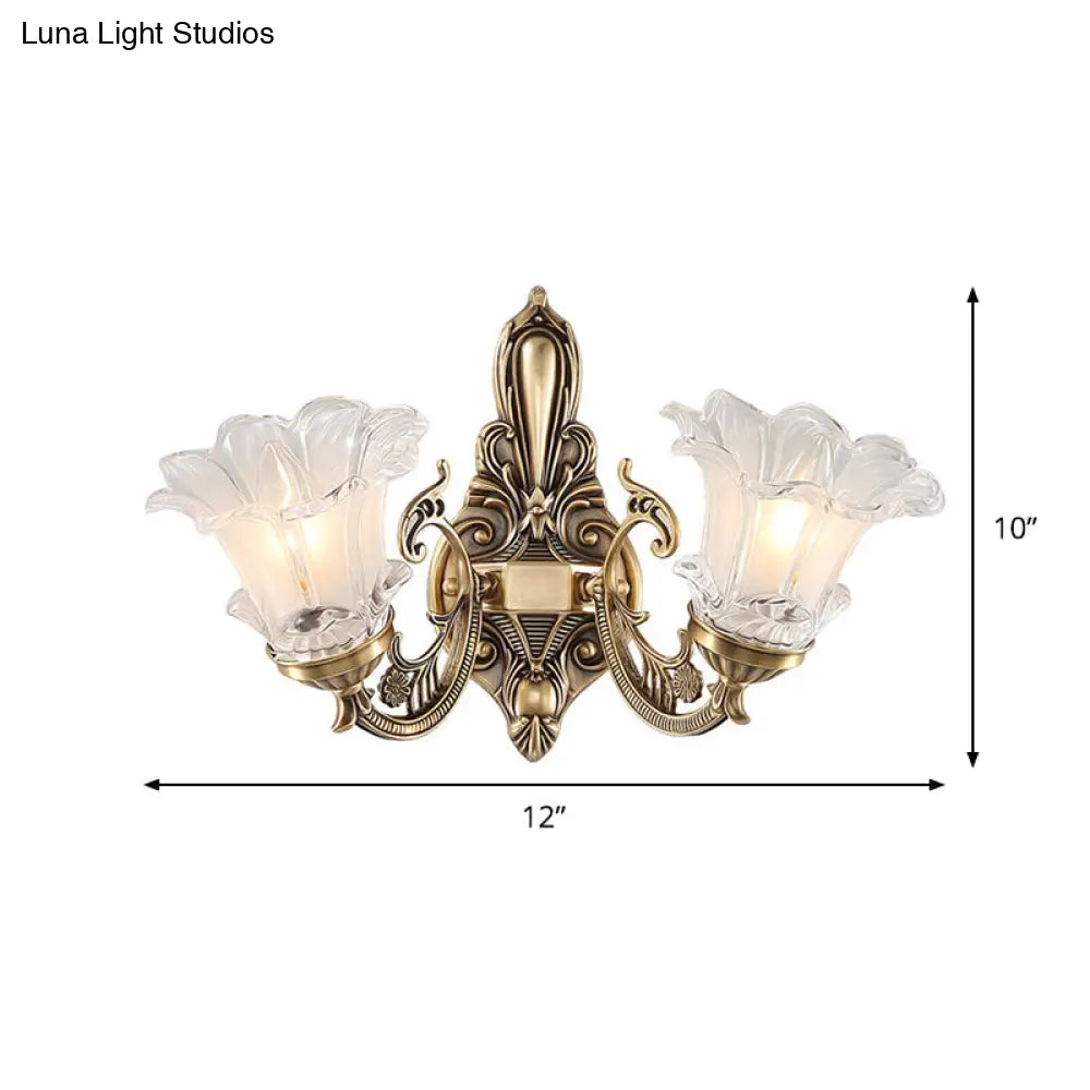 مصباح حائط على شكل زهرة ريفية مع زجاج شفاف مضلع ومصابيح نحاسية