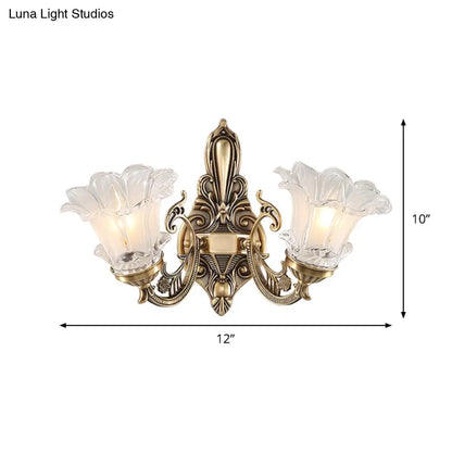 مصباح حائط على شكل زهرة ريفية مع زجاج شفاف مضلع ومصابيح نحاسية