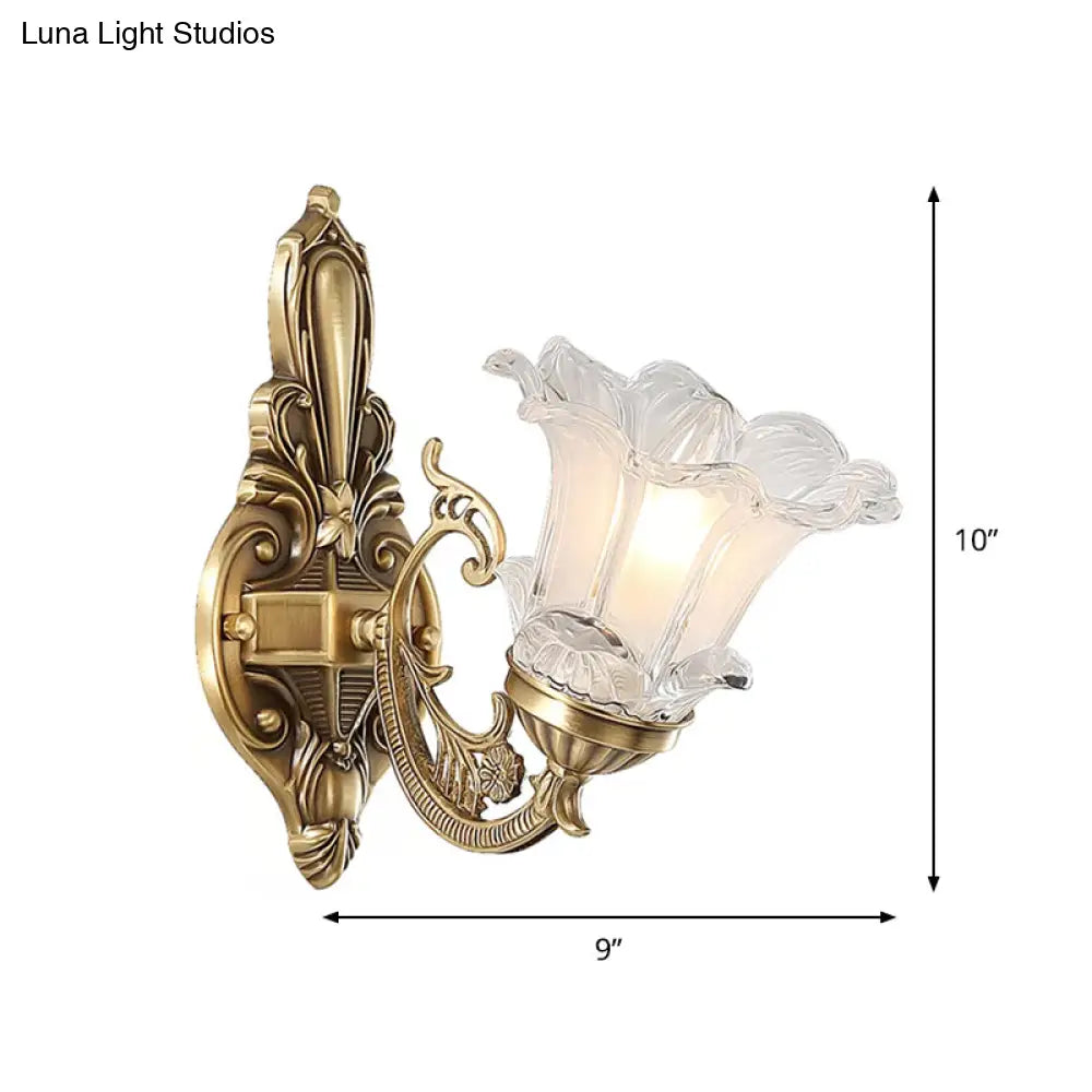 مصباح حائط على شكل زهرة ريفية مع زجاج شفاف مضلع ومصابيح نحاسية