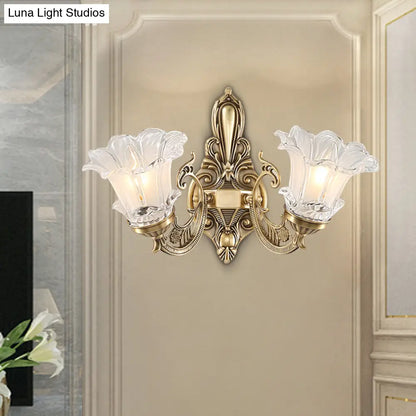 مصباح حائط على شكل زهرة ريفية مع زجاج شفاف مضلع ومصابيح نحاسية