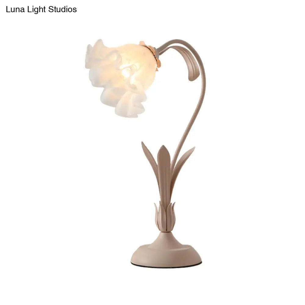 مصباح ليلي ريفي من الزجاج المُعتّق - على شكل زهرة، ضوء واحد، إضاءة طاولة غرفة الأطفال (وردي/أخضر)