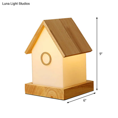 Countryside Glass Table Lamp with Opaque Shade - 1 Bulb Wood Nightstand Light for Bedside