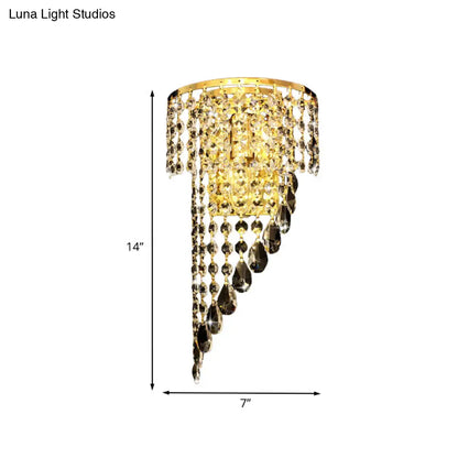 Countryside Gold Wall Sconce with Crystal Chain and Swirling 1-Head Design