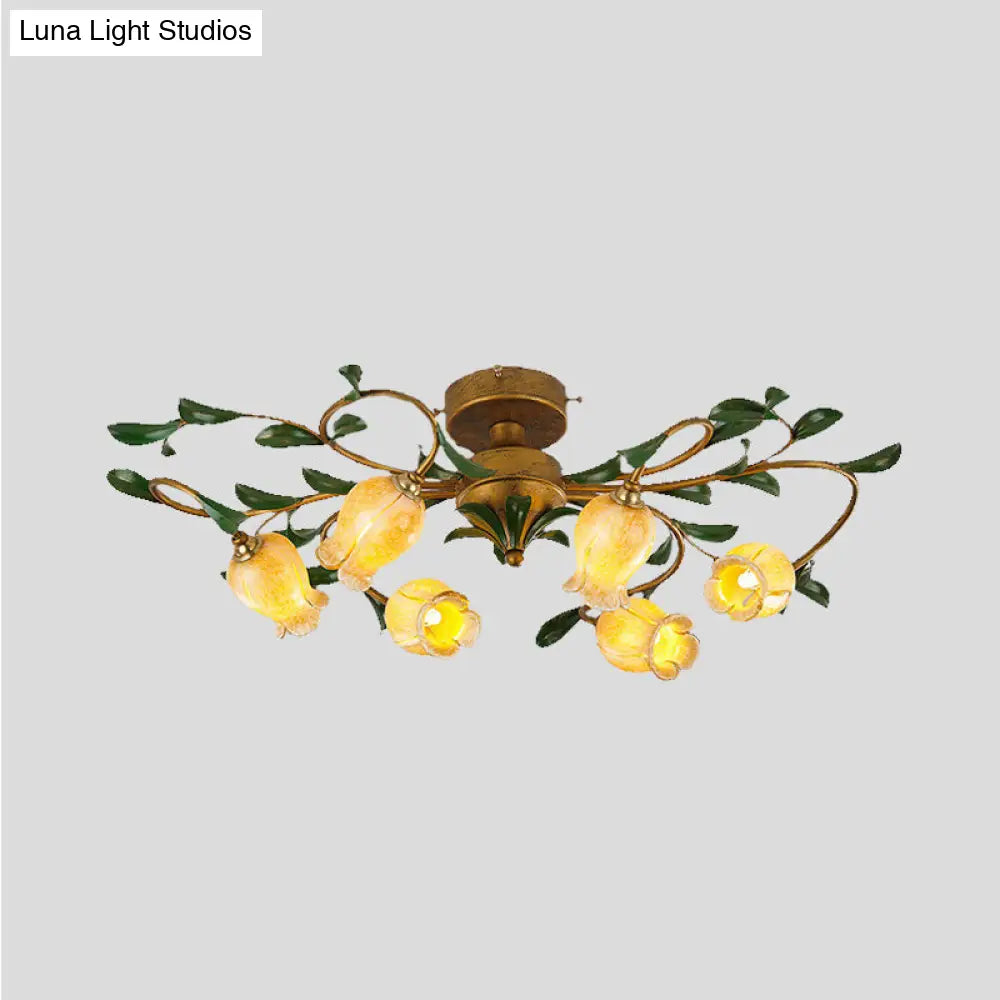 DecorBites™ DecorBites™ Countryside Lily/Tulip Metal Ceiling Fixture LED Flush Mount Lighting - 6/8 Bulbs, Brass Finish