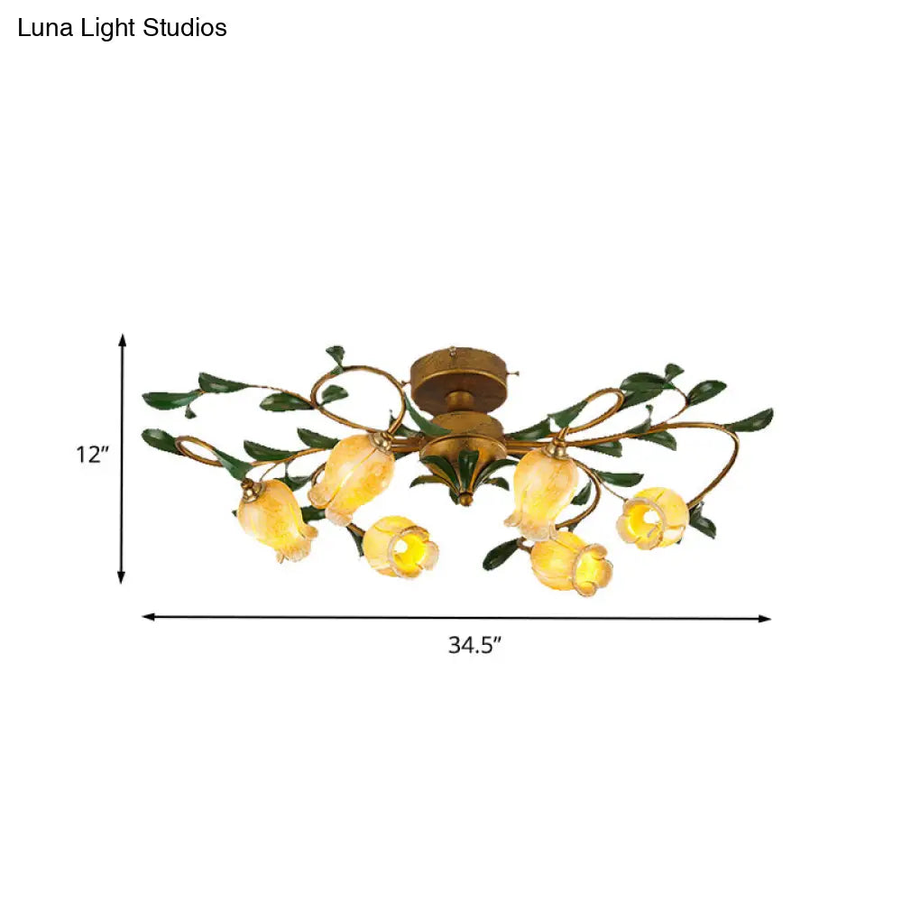 DecorBites™ DecorBites™ Countryside Lily/Tulip Metal Ceiling Fixture LED Flush Mount Lighting - 6/8 Bulbs, Brass Finish