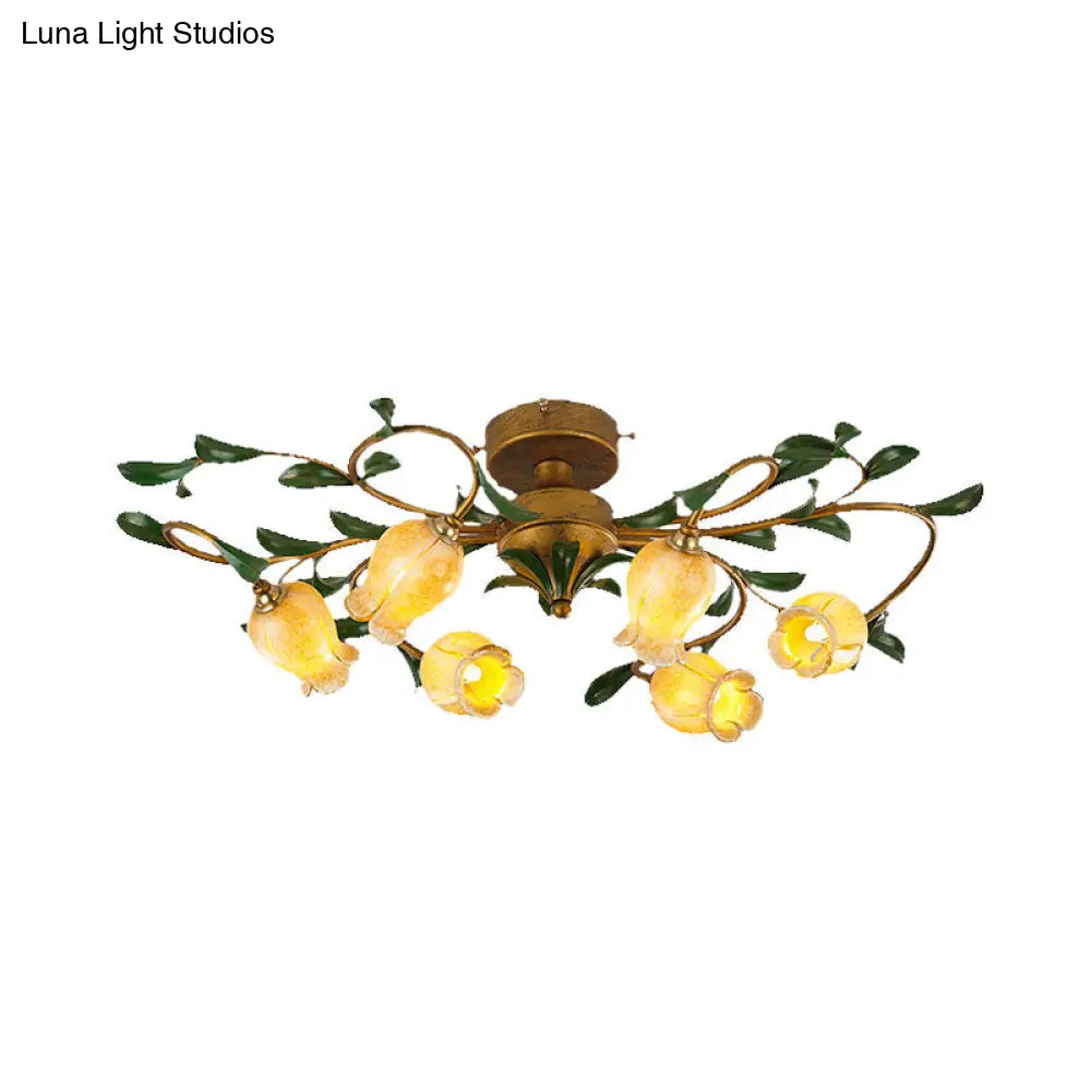 DecorBites™ DecorBites™ Countryside Lily/Tulip Metal Ceiling Fixture LED Flush Mount Lighting - 6/8 Bulbs, Brass Finish