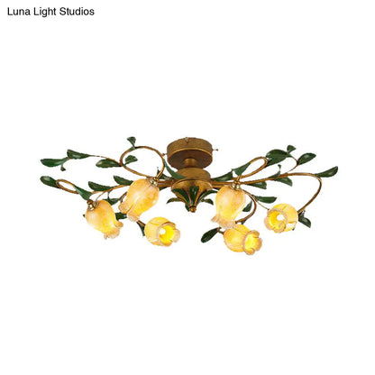DecorBites™ DecorBites™ Countryside Lily/Tulip Metal Ceiling Fixture LED Flush Mount Lighting - 6/8 Bulbs, Brass Finish