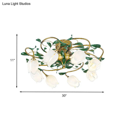 DecorBites™ DecorBites™ Countryside Lily/Tulip Metal Ceiling Fixture LED Flush Mount Lighting - 6/8 Bulbs, Brass Finish