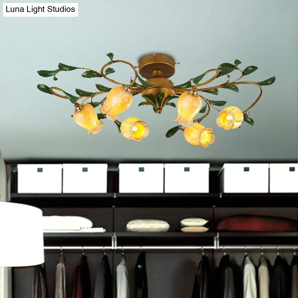 DecorBites™ DecorBites™ Countryside Lily/Tulip Metal Ceiling Fixture LED Flush Mount Lighting - 6/8 Bulbs, Brass Finish