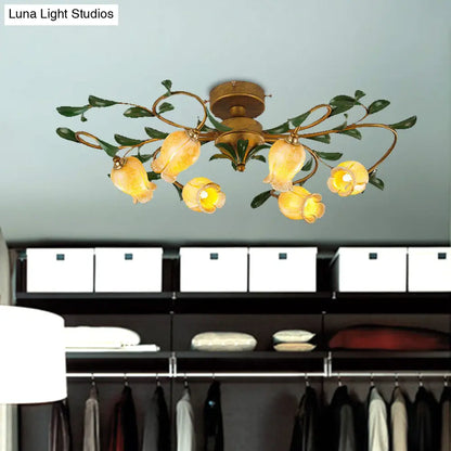 DecorBites™ DecorBites™ Countryside Lily/Tulip Metal Ceiling Fixture LED Flush Mount Lighting - 6/8 Bulbs, Brass Finish