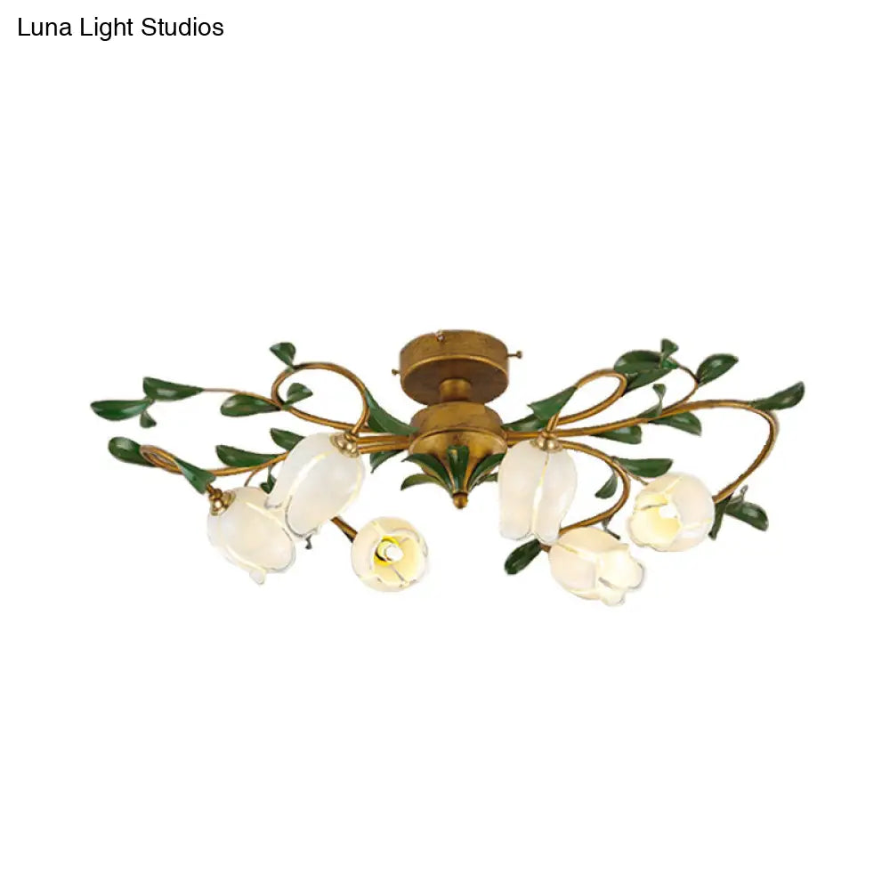 DecorBites™ DecorBites™ Countryside Lily/Tulip Metal Ceiling Fixture LED Flush Mount Lighting - 6/8 Bulbs, Brass Finish