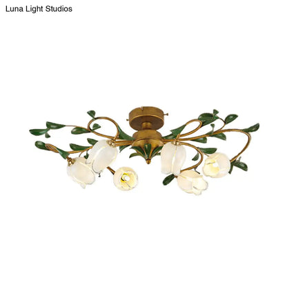 DecorBites™ DecorBites™ Countryside Lily/Tulip Metal Ceiling Fixture LED Flush Mount Lighting - 6/8 Bulbs, Brass Finish