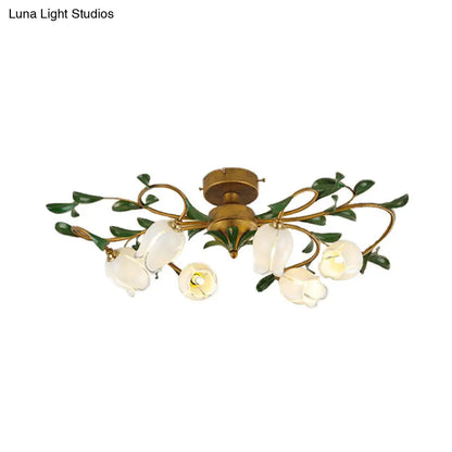 DecorBites™ DecorBites™ Countryside Lily/Tulip Metal Ceiling Fixture LED Flush Mount Lighting - 6/8 Bulbs, Brass Finish