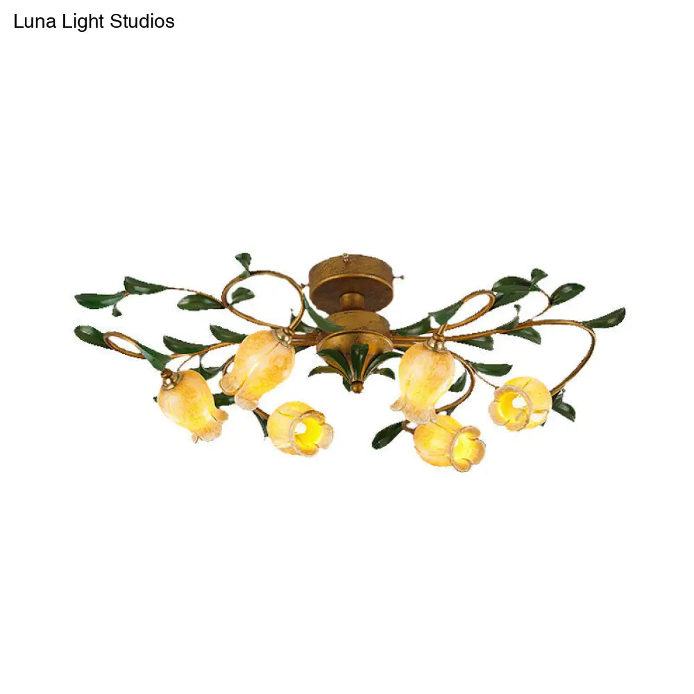 DecorBites™ DecorBites™ Countryside Lily/Tulip Metal Ceiling Fixture LED Flush Mount Lighting - 6/8 Bulbs, Brass Finish