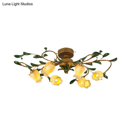 DecorBites™ DecorBites™ Countryside Lily/Tulip Metal Ceiling Fixture LED Flush Mount Lighting - 6/8 Bulbs, Brass Finish