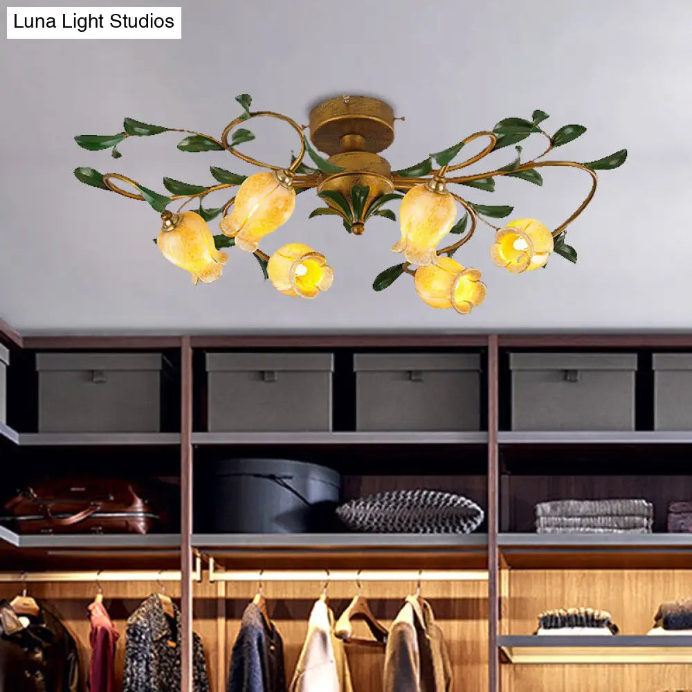 DecorBites™ DecorBites™ Countryside Lily/Tulip Metal Ceiling Fixture LED Flush Mount Lighting - 6/8 Bulbs, Brass Finish