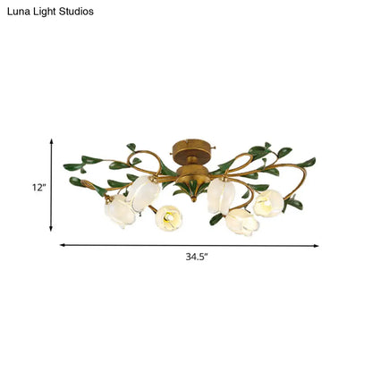 DecorBites™ DecorBites™ Countryside Lily/Tulip Metal Ceiling Fixture LED Flush Mount Lighting - 6/8 Bulbs, Brass Finish