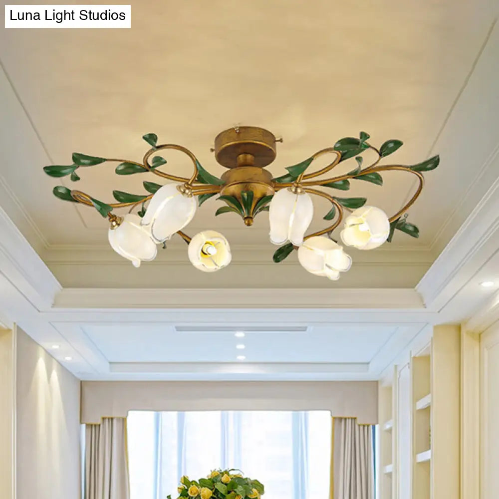 DecorBites™ DecorBites™ Countryside Lily/Tulip Metal Ceiling Fixture LED Flush Mount Lighting - 6/8 Bulbs, Brass Finish