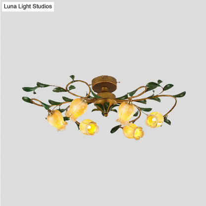 DecorBites™ DecorBites™ Countryside Lily/Tulip Metal Ceiling Fixture LED Flush Mount Lighting - 6/8 Bulbs, Brass Finish