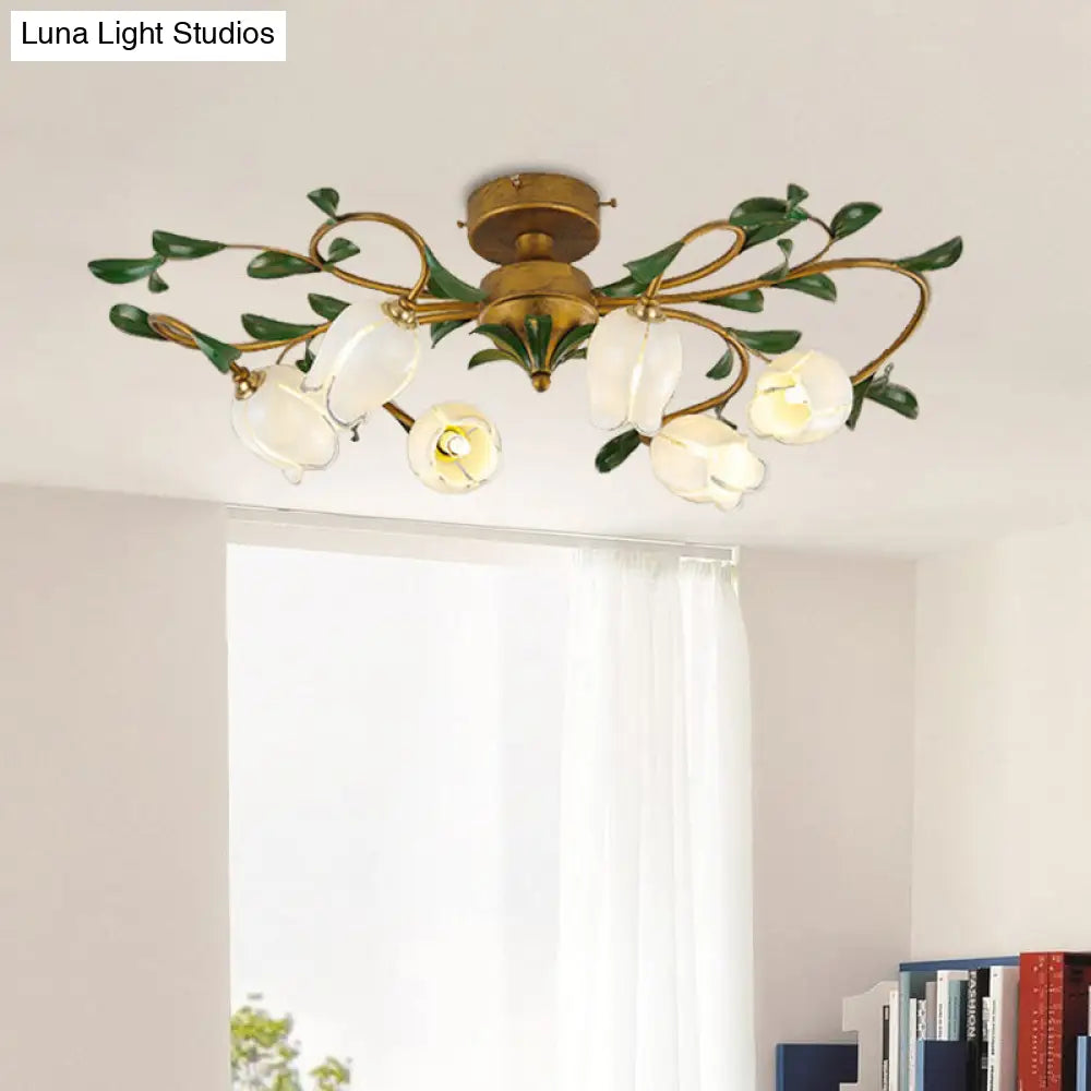 DecorBites™ DecorBites™ Countryside Lily/Tulip Metal Ceiling Fixture LED Flush Mount Lighting - 6/8 Bulbs, Brass Finish