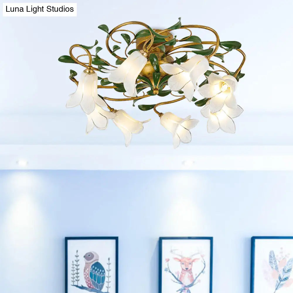 DecorBites™ DecorBites™ Countryside Lily/Tulip Metal Ceiling Fixture LED Flush Mount Lighting - 6/8 Bulbs, Brass Finish