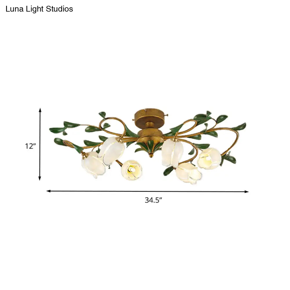 DecorBites™ DecorBites™ Countryside Lily/Tulip Metal Ceiling Fixture LED Flush Mount Lighting - 6/8 Bulbs, Brass Finish