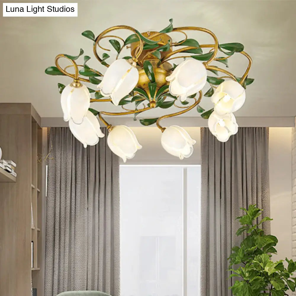 DecorBites™ DecorBites™ Countryside Lily/Tulip Metal Ceiling Fixture LED Flush Mount Lighting - 6/8 Bulbs, Brass Finish