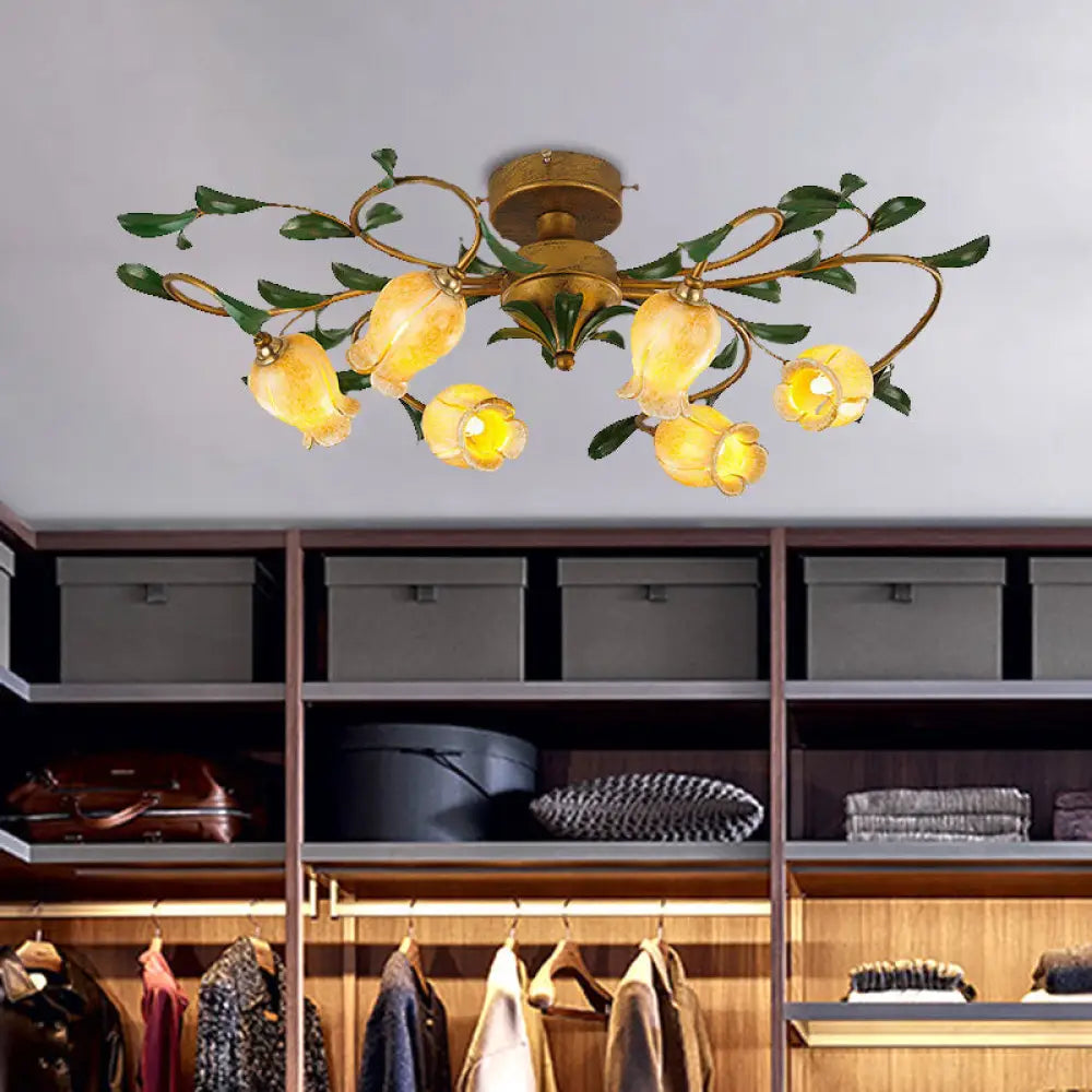 DecorBites™ DecorBites™ Countryside Lily/Tulip Metal Ceiling Fixture LED Flush Mount Lighting - 6/8 Bulbs, Brass Finish