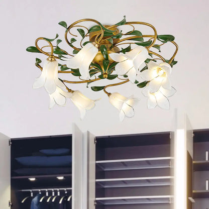 DecorBites™ DecorBites™ Countryside Lily/Tulip Metal Ceiling Fixture LED Flush Mount Lighting - 6/8 Bulbs, Brass Finish