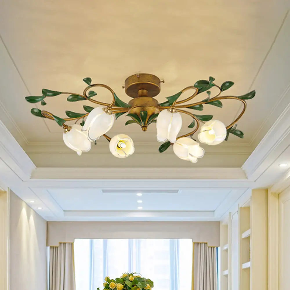 DecorBites™ DecorBites™ Countryside Lily/Tulip Metal Ceiling Fixture LED Flush Mount Lighting - 6/8 Bulbs, Brass Finish