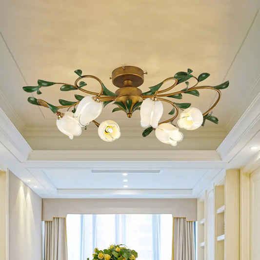 DecorBites™ DecorBites™ Countryside Lily/Tulip Metal Ceiling Fixture LED Flush Mount Lighting - 6/8 Bulbs, Brass Finish