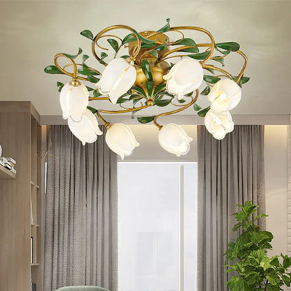 DecorBites™ DecorBites™ Countryside Lily/Tulip Metal Ceiling Fixture LED Flush Mount Lighting - 6/8 Bulbs, Brass Finish